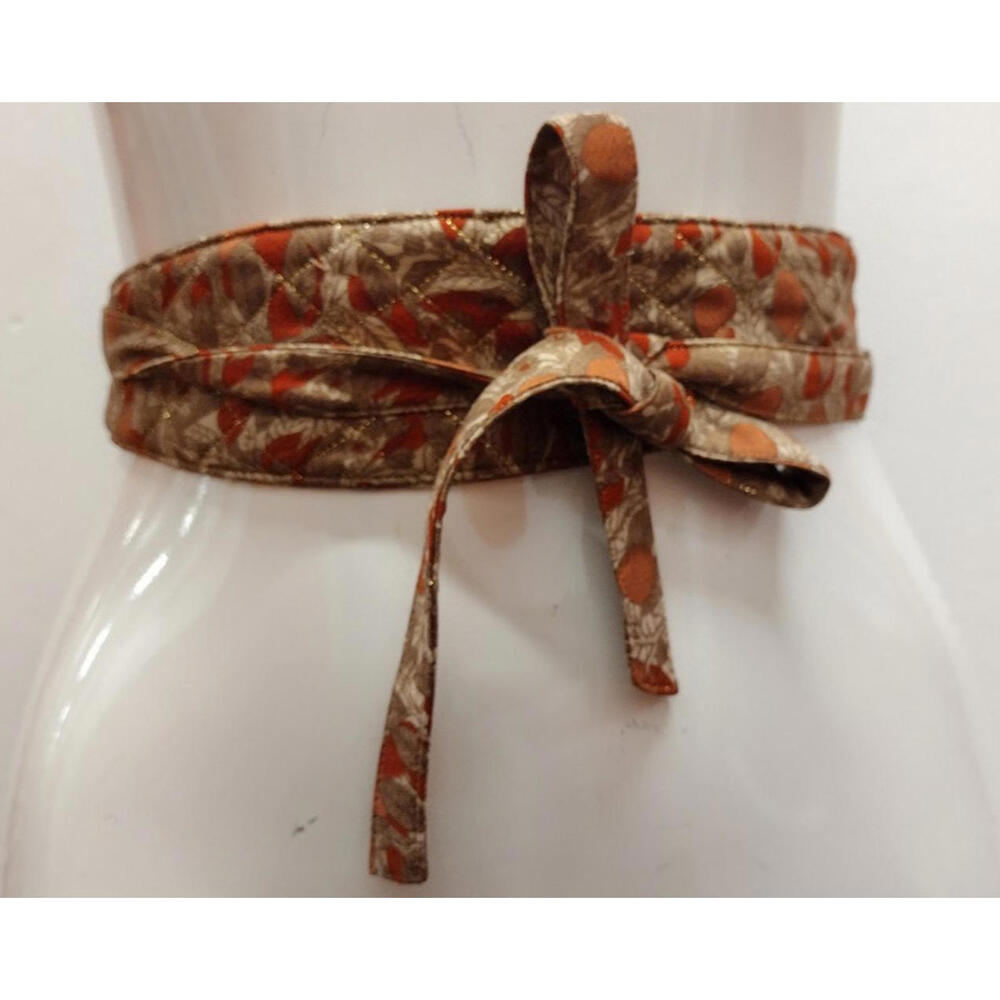 Vintage Gold Thread Quilted Sash Belt Chestnuts Brown Fall Leaf 26 S High Waist